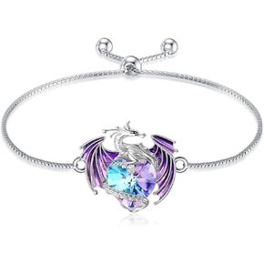Dragon Bracelet for Women Sterling Silver Dragon Bracelet with Purple Heart Crystal Jewelry Gift for Women
