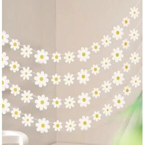 4 Packs Daisy Banner Groovy Boho Birthday Party Decoration Banner Daisy Party Decoration Hanging Banner Flower Birthday Banner Daisy Paper Cutouts for Girl Birthday Decoration