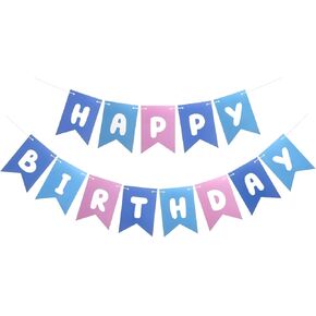 Large Blue Happy Birthday Banner, Cute Girl Birthday Decorations Light Blue Pink Banner for Kids Birthday Party Decorations, Girls’1st Birthday Decor