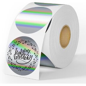 2'' Holographic Thermal Label Stickers - 400 pcs Round Thermal Printer Labels, Waterproof Thermal Stickers, Self Adhesive Labels for Logo Design, Gift Wrapping, Name Price Tag, 400 Labels/Roll, Silver