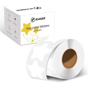iEager Star Shaped Thermal Label Stickers 2 Inch Printable Sticker Labels, Self-Adhesive Thermal Labels Roll for Decor, Home Storage, Thanks Card, Gift Box, Custom Logo Design-500 Labels, White