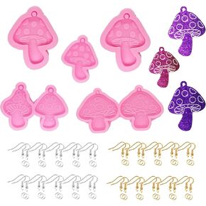 Yayatty Resin Molds Silicone, 5 PCS Mushroom Shape Silicone Mould with Hole, Mushroom Epoxy Pendant Molds with Earring Hook, Jump Ring for Jewelry Making Crafts