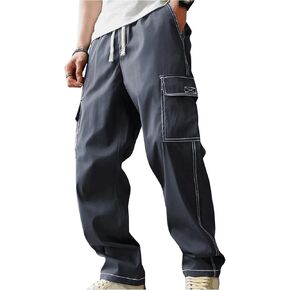 OYOANGLE Men's Drawstring Waist Straight Leg Casual Pants Flap Pocket Cargo Pants Streetwear