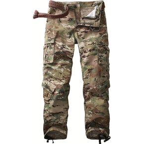 Men's Camo Cargo Work Pants Ripstop Lightweight Wild Army Military BDU Outdoor Trousers with 8 Pocktets (No Belt)