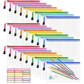 32pcs Mesh Zipper Pouch Bags, Clear Zipper Pouches for Organization, 8 Sizes Mesh Bags with Zipper, Multipurpose for Board Game Storage, Zipper Doucument Pouch and Puzzle Storage
