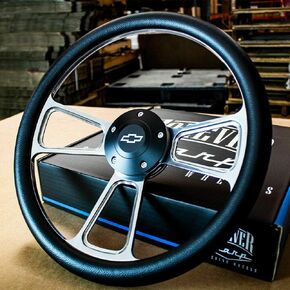 14" Billet Muscle Steering Wheel with Black Vinyl Wrap for Compatible with Chevy Car/Truck 69-94