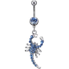 Scorpion Belly Button Rings 14G Surgical Stainless Steel Dangle Navel Barbell Stud Cubic Zirconia Body Piercing