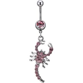 Scorpion Belly Button Rings 14G Surgical Stainless Steel Dangle Navel Barbell Stud Cubic Zirconia Body Piercing