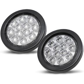 MADCATZ 4 Inch Round White Light 12 LED Back up Reverse Lamps Sealed Clearance Lights Plugs Grommets Tail Light Truck Boat Tractor ATV Caravan RV Van Bus Waterproof 12V DC (Pack of 2) GA12