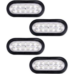 Astra Depot 4pcs Oval Sealed 24-LED White Reverse Backup Tail Light + wiring Plug Kit Truck Trailer RV