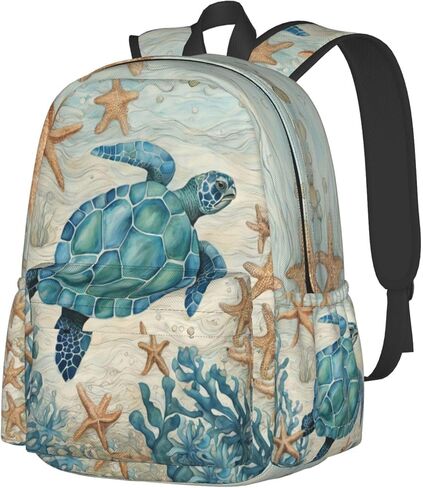 cfpolar 17 Inch Backpack Vintage Sea Turtle Starfish Laptop Bag Shoulder Bag School Bookbag Casual Daypack For Boys Girls in Saudi Arabia