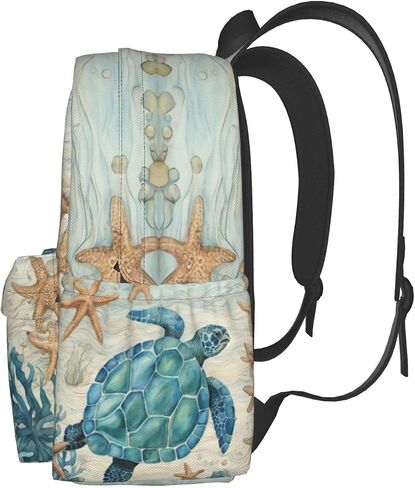 cfpolar 17 Inch Backpack Vintage Sea Turtle Starfish Laptop Bag Shoulder Bag School Bookbag Casual Daypack For Boys Girls in Saudi Arabia