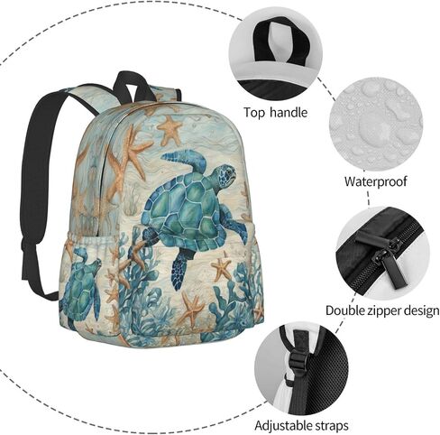 cfpolar 17 Inch Backpack Vintage Sea Turtle Starfish Laptop Bag Shoulder Bag School Bookbag Casual Daypack For Boys Girls in Saudi Arabia
