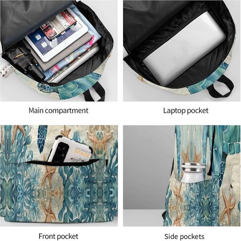 cfpolar 17 Inch Backpack Vintage Sea Turtle Starfish Laptop Bag Shoulder Bag School Bookbag Casual Daypack For Boys Girls in Saudi Arabia