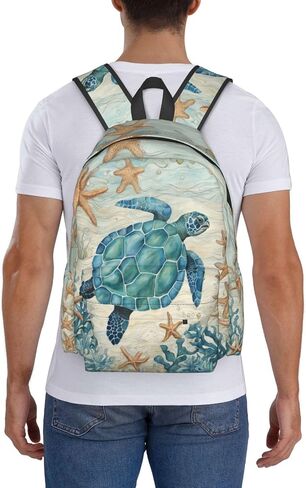 cfpolar 17 Inch Backpack Vintage Sea Turtle Starfish Laptop Bag Shoulder Bag School Bookbag Casual Daypack For Boys Girls in Saudi Arabia