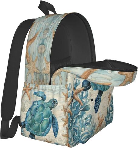 cfpolar 17 Inch Backpack Vintage Sea Turtle Starfish Laptop Bag Shoulder Bag School Bookbag Casual Daypack For Boys Girls in Saudi Arabia