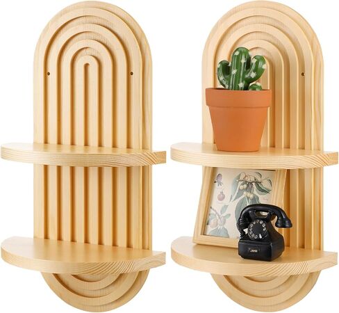 Wenqik 2 Pcs Boho Wall Shelf Rainbow Arch Wooden Floating Shelf Mid Century Wall Shelves Bohemian Hanging Shelf Double Vintage Wall Mount Altar Decor for Nursery Bedroom 15.75 x 6.69 Inches(Brown) in Kuwait