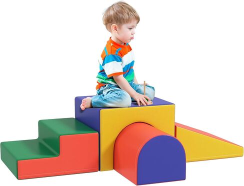 Qaba Foam Play Set for Toddlers and Children, Easy-to-Clean 4 Piece Soft & Safe Kids Climbing Set for Crawling or Sliding, Multicolor in Kuwait