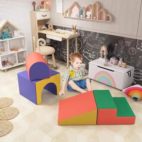 Qaba Foam Play Set for Toddlers and Children, Easy-to-Clean 4 Piece Soft & Safe Kids Climbing Set for Crawling or Sliding, Multicolor in Kuwait