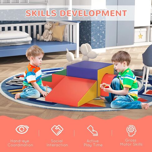 Qaba Foam Play Set for Toddlers and Children, Easy-to-Clean 4 Piece Soft & Safe Kids Climbing Set for Crawling or Sliding, Multicolor in Kuwait