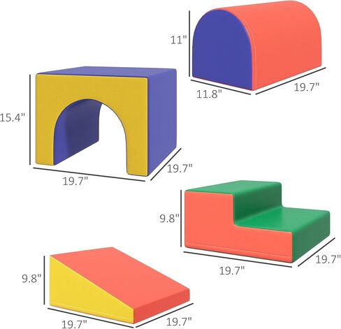 Qaba Foam Play Set for Toddlers and Children, Easy-to-Clean 4 Piece Soft & Safe Kids Climbing Set for Crawling or Sliding, Multicolor in Kuwait