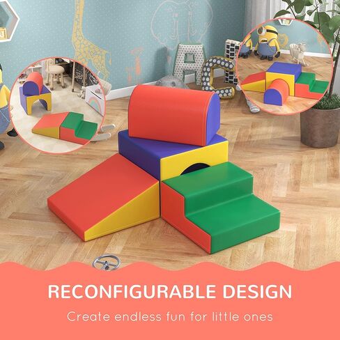 Qaba Foam Play Set for Toddlers and Children, Easy-to-Clean 4 Piece Soft & Safe Kids Climbing Set for Crawling or Sliding, Multicolor in Kuwait