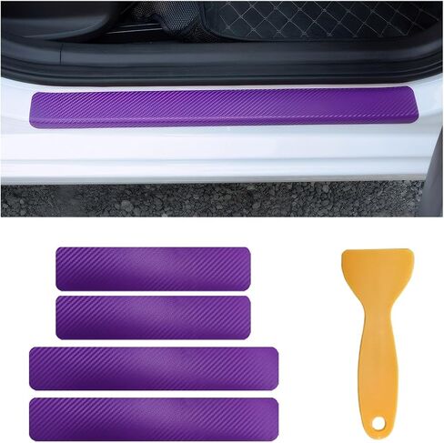 4 PCS Car Door Sill Protector, Anti-Scratch 3D Carbon Fiber Textured Door Threshold Protection Sticker, Door Entry Edge Guards Cover Strips for Most Vehicle, Car Accessories (Purple) in Saudi Arabia