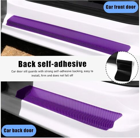 4 PCS Car Door Sill Protector, Anti-Scratch 3D Carbon Fiber Textured Door Threshold Protection Sticker, Door Entry Edge Guards Cover Strips for Most Vehicle, Car Accessories (Purple) in Saudi Arabia