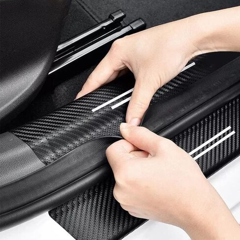 4pcs Dominican Flag Carbon Fiber Car Door Front/Rear Sill Plate Protectors, Sticker Decorative Entry Guard Threshold Scratch Pad Film for Auto Truck SUV Accessories (Dominian Flag) (MKT*4) in Saudi Arabia
