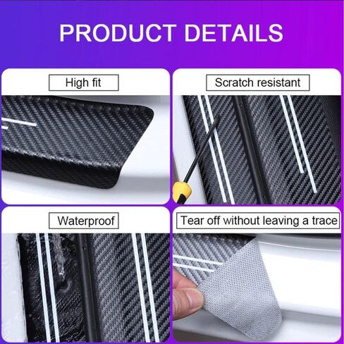 4pcs Dominican Flag Carbon Fiber Car Door Front/Rear Sill Plate Protectors, Sticker Decorative Entry Guard Threshold Scratch Pad Film for Auto Truck SUV Accessories (Dominian Flag) (MKT*4) in Saudi Arabia
