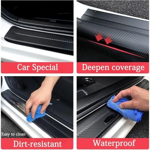 4pcs Dominican Flag Carbon Fiber Car Door Front/Rear Sill Plate Protectors, Sticker Decorative Entry Guard Threshold Scratch Pad Film for Auto Truck SUV Accessories (Dominian Flag) (MKT*4) in Saudi Arabia