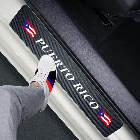 4pcs Dominican Flag Carbon Fiber Car Door Front/Rear Sill Plate Protectors, Sticker Decorative Entry Guard Threshold Scratch Pad Film for Auto Truck SUV Accessories (Dominian Flag) (MKT*4) in Saudi Arabia