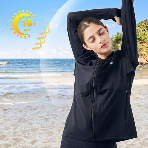 Women's UPF 70+ Sun Protection Hoodie Jacket Long Sleeve Hooded Active Shirts Outdoor Hiking Performance Zip Running Jacket Athletic Jacket - White/S in Saudi Arabia