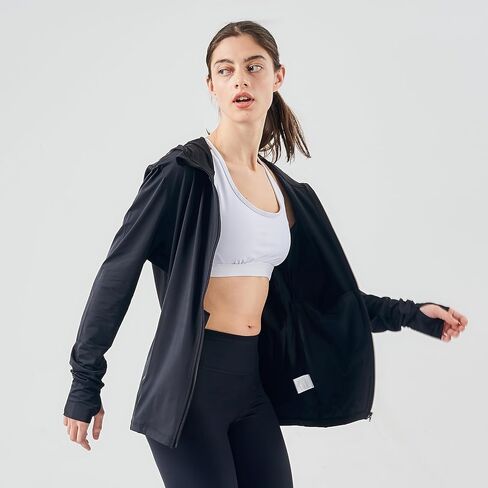 Women's UPF 70+ Sun Protection Hoodie Jacket Long Sleeve Hooded Active Shirts Outdoor Hiking Performance Zip Running Jacket Athletic Jacket - White/S in Saudi Arabia