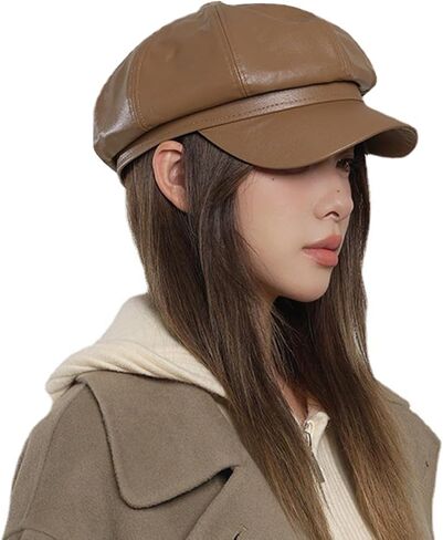 Yanmucy Newsboy Hats for Women Fashion PU Leather Winter Visor Paperboy Hat Vintage Classic Beret Warm Cap for Ladies Girls in Saudi Arabia