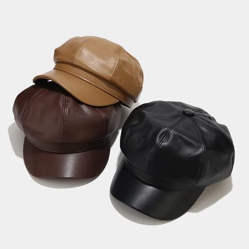 Yanmucy Newsboy Hats for Women Fashion PU Leather Winter Visor Paperboy Hat Vintage Classic Beret Warm Cap for Ladies Girls in Saudi Arabia