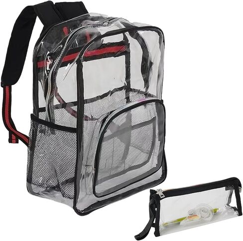 Clear Backpack,Clear Bag Stadium Approved For Sports Travel,Large Clear Backpack,clear Backpacks For School Heavy Duty,Waterproof Transparent Backpack,See Through Backpack With A Pen Bag(Black) in Saudi Arabia