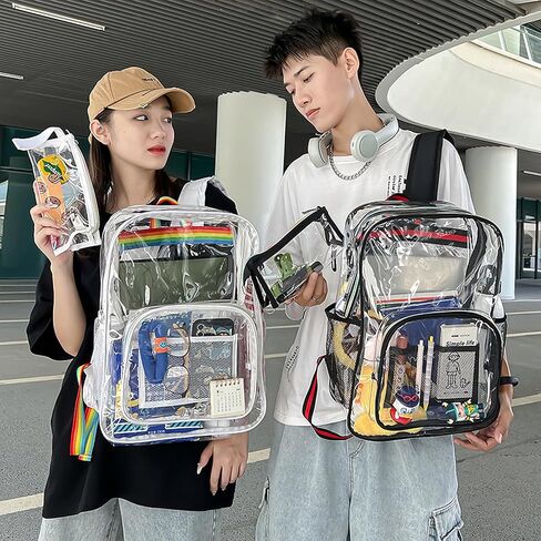 Clear Backpack,Clear Bag Stadium Approved For Sports Travel,Large Clear Backpack,clear Backpacks For School Heavy Duty,Waterproof Transparent Backpack,See Through Backpack With A Pen Bag(Black) in Saudi Arabia