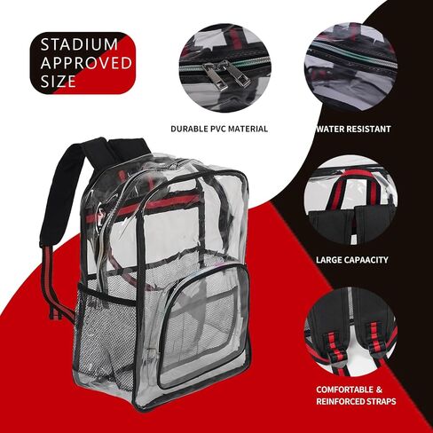 Clear Backpack,Clear Bag Stadium Approved For Sports Travel,Large Clear Backpack,clear Backpacks For School Heavy Duty,Waterproof Transparent Backpack,See Through Backpack With A Pen Bag(Black) in Saudi Arabia
