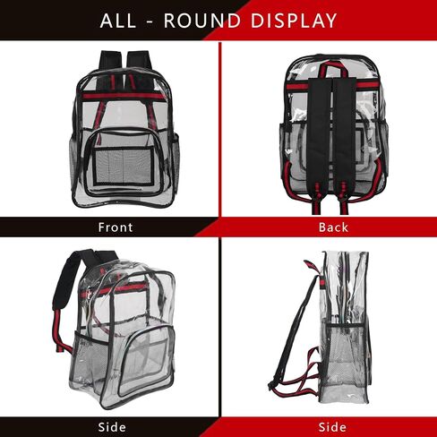 Clear Backpack,Clear Bag Stadium Approved For Sports Travel,Large Clear Backpack,clear Backpacks For School Heavy Duty,Waterproof Transparent Backpack,See Through Backpack With A Pen Bag(Black) in Saudi Arabia