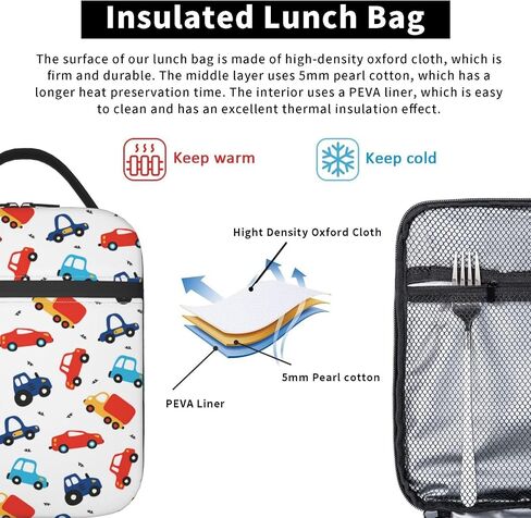 Lunch Box for Kids Girls Boys Car Pattern Lunch Bag Cooler Tote Reusable Insulated Lunch Bag Container Gifts for Office Picnic Travel Work School in Saudi Arabia