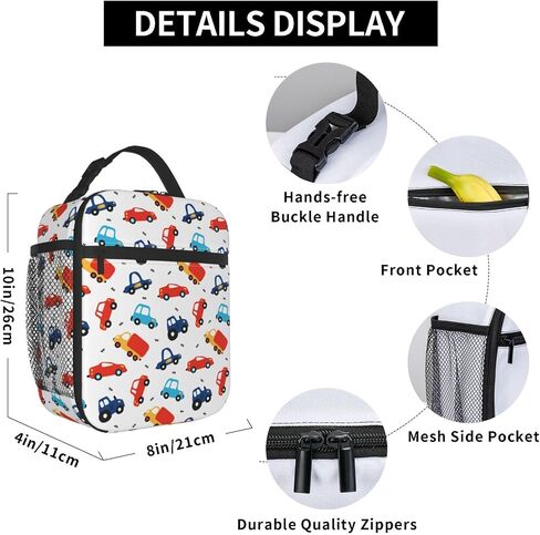 Lunch Box for Kids Girls Boys Car Pattern Lunch Bag Cooler Tote Reusable Insulated Lunch Bag Container Gifts for Office Picnic Travel Work School in Saudi Arabia