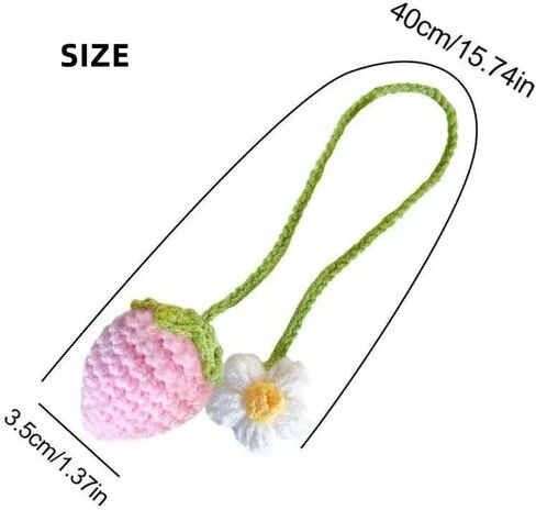 2 pcs Cute Crochet Handmade Strawberry Car Mirror Hanging Ornament Accessories Rear View Mirror Decor Car Pendant Auto Decoration Gift-Handmade Knitted for Women Girl Car Gifts Interior Decor(Pink) in Saudi Arabia