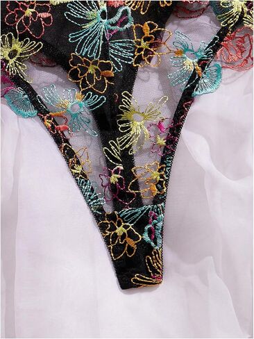 MakeMeChic Women's Floral Embroidery Mesh Sheer Cut Out Backless Lingerie Bodysuit Teddies in Kuwait