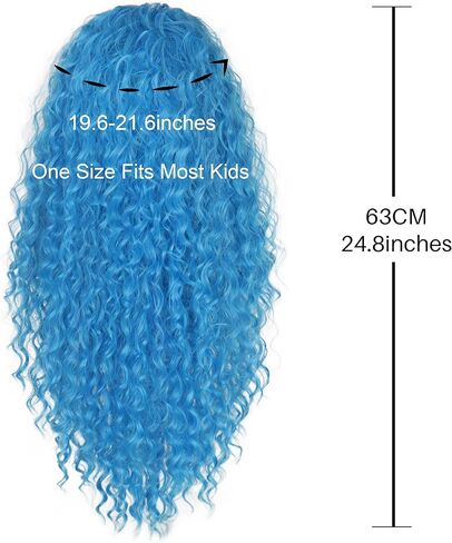 Yan Dream Girls Kids Long Curly Blue Wig with Eye Sticker Synthetic Cosplay Costume Wig in Saudi Arabia