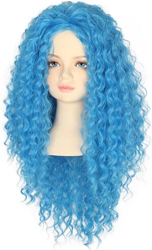 Yan Dream Girls Kids Long Curly Blue Wig with Eye Sticker Synthetic Cosplay Costume Wig in Saudi Arabia