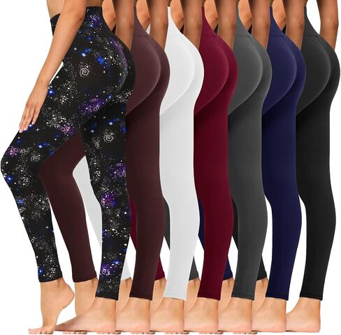 Syrinx 7 Pack Leggings for Women - High Waisted Tummy Control Soft Yoga Pants for Workout Running in Saudi Arabia