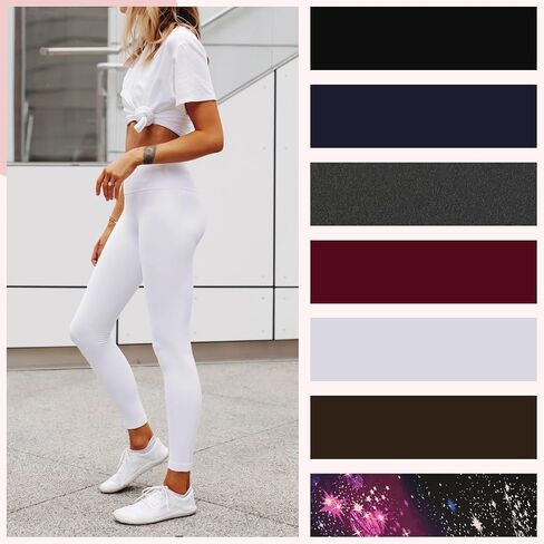 Syrinx 7 Pack Leggings for Women - High Waisted Tummy Control Soft Yoga Pants for Workout Running in Saudi Arabia