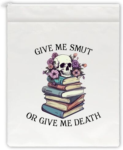 Give Me Smut Or Give Me Death White Washable Fabric Book Sleeve, Fun Floral Skeleton Cover Protector Gift for Book Lover, Book Reader Gift, Bookish Gift, Book Club Gift, Bookworm Librarian Gift in Saudi Arabia