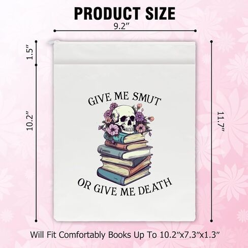 Give Me Smut Or Give Me Death White Washable Fabric Book Sleeve, Fun Floral Skeleton Cover Protector Gift for Book Lover, Book Reader Gift, Bookish Gift, Book Club Gift, Bookworm Librarian Gift in Saudi Arabia